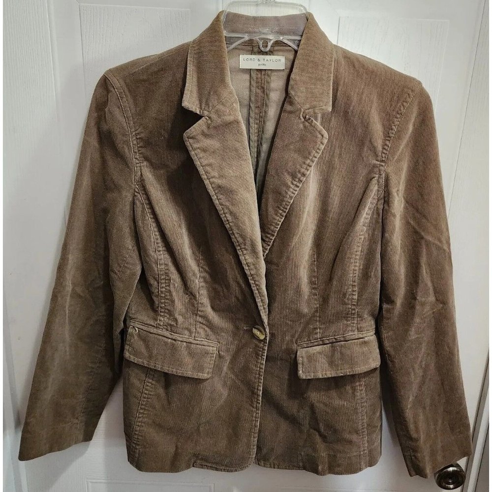 Lord & Taylor Women's Long Sleeve Blazer Jacket 1 Button Corduroy Brown Size 4P